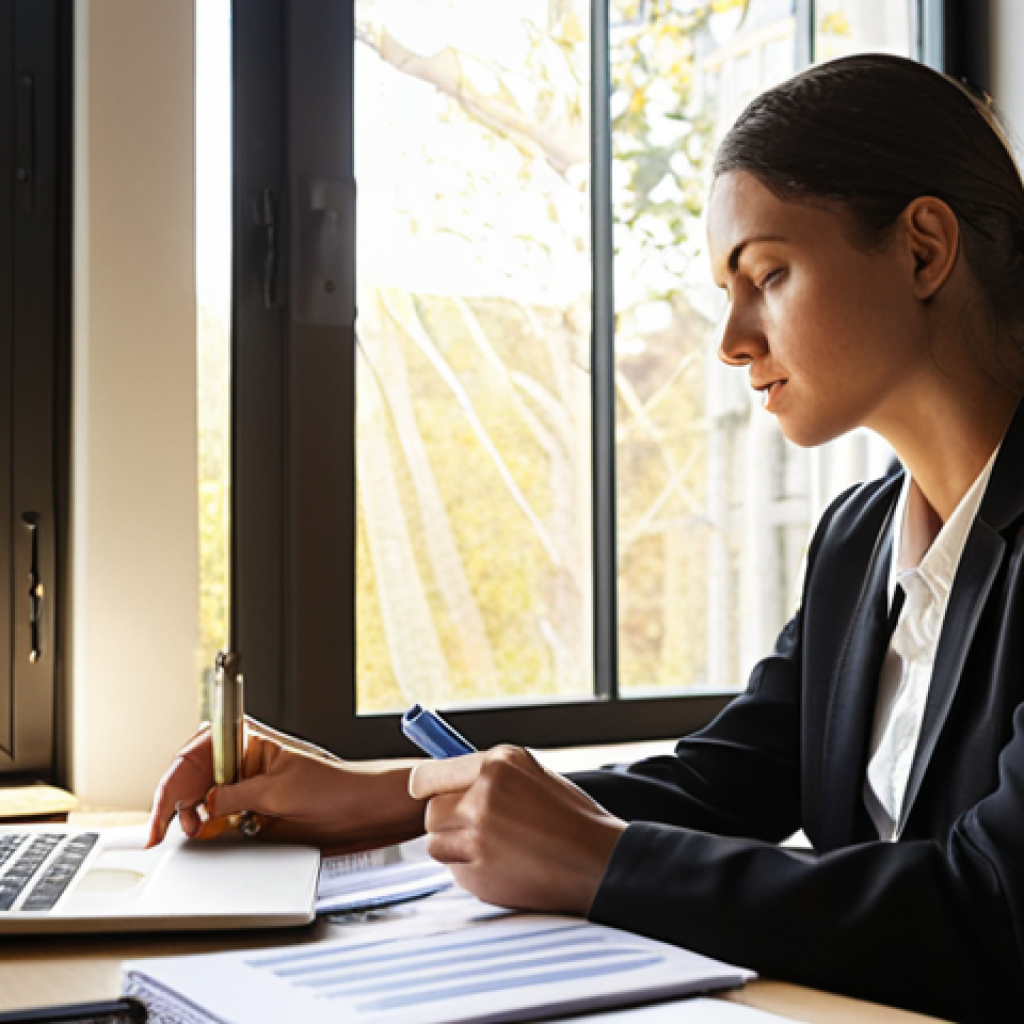 **Image:** A consultant sitting in a modern office, thoughtfully journaling amidst scattered papers and a laptop. Sunlight streams through a window. A 360-degree feedback form lays nearby. **Prompt:** "Professional consultant, self-reflection, journaling, 360-degree feedback, modern office, sunlight, thoughtful expression. Focus on personal development and learning from past projects."