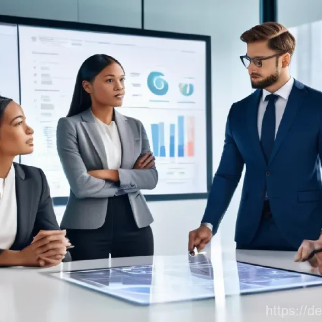 기업경영지도사 관련 산업 트렌드 - **AI-Powered Strategic Consulting**
    A highly detailed, photorealistic image of a diverse group o...