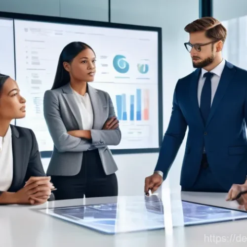 기업경영지도사 관련 산업 트렌드 - **AI-Powered Strategic Consulting**
    A highly detailed, photorealistic image of a diverse group o...