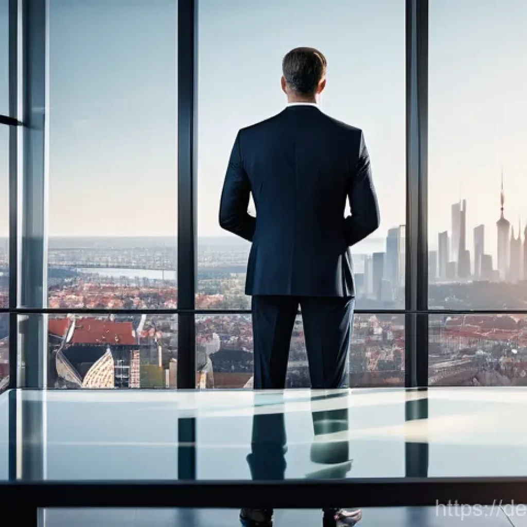 기업경영지도사로서의 데이터 기반 의사결정 - A professional male consultant in his early 40s, dressed in a sharp business suit, stands in a moder...