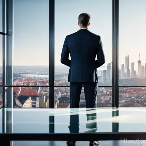 기업경영지도사로서의 데이터 기반 의사결정 - A professional male consultant in his early 40s, dressed in a sharp business suit, stands in a moder...