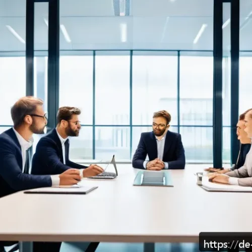 기업경영지도사 윤리적 의사결정 사례 - A modern corporate office scene showing a diverse group of professional employees and managers engag...